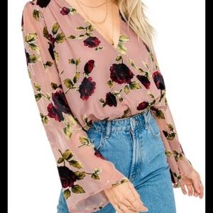 ASTR the Label Surplice Burnout Velvet Crop Top